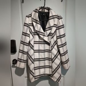 AB Studio women's size 12 jacket double breasted long black/grey on white